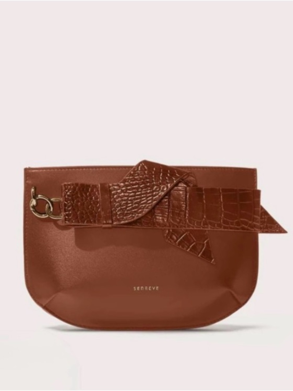 Senreve Poema Cognac Faux Leather Bag with Detachable Croc-Textured Strap - Picture 2 of 7